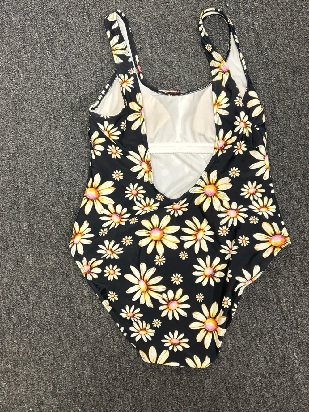 No Boundaries Black One-Piece Swimsuit with Yellow Daisy Print